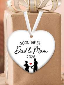 2026 Décoration d'annonce - Souvenir de grossesse avec silhouette de couple et "Papa et Maman en attente" Nom/Année, Ornement d'arbre de Noël en forme de cœur, Convient pour les parents en attente, Cadeau de baptême (Aucune électricité requise) - Noir et Blanc - Voir 6