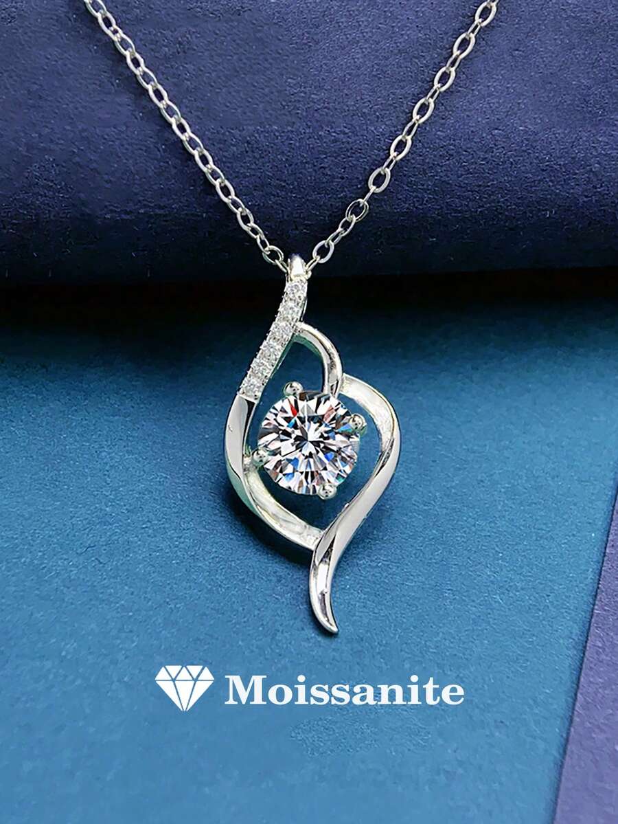 1pc Elegant 925 Sterling Silver 1 Carat 6.5mm Moissanite Necklace, Suitable For Commute, Party, Vacation, Birthday, Valentine's Day, Mother's Day, Wedding Anniversary, Christmas, Women's Jewelry Gift