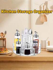 Bàn trang điểm xoay 360 độ 1 chiếc, 6 ngăn, tủ trưng bày mỹ phẩm trong suốt, có bàn xoay Lazy Susan - Nhiều màu - Xem 4