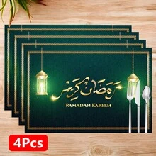 1/4/6 szt. lniane podkładki pod talerze z motywem latarenki Ramadan, błogosławieństwa Ramadanu, prezent na Ramadan, dekoracja Ramadanu, odpowiednie na stół jadalny, dekoracja całoroczna, zmywalne podkładki, wystrój domu, podstawki, maty na stół kuchenny, dekoracja na imprezy wewnątrz i na zewnątrz, wystrój domu, idealny prezent - Wielokolorowe - Zobacz 14