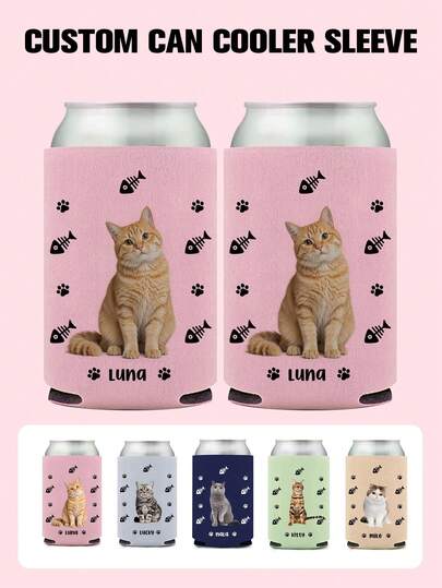 1pc Custom Pet Photo Can Cooler Sleeve Personalized Drink Sleeve With Name Customizable Can Holder For Dogs And Cats Insulated Beverage Sleeve Five Colors Available Cute Pet Picture Design Reusable Neoprene Can Cover For Soda Beer Water Bottle