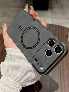 奢华哑光皮革手机壳，兼容 17 Pro Max、17 Pro、17、16、15、14、13、12 Pro Max Plus、16E、17 Air、11，支持磁吸式无线充电，带摄像头保护盖 - 深灰色 - 查看 2