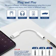 Fast Charging Solid Color Material 1-2pcs C-Type To 3.5mm Audio Adapter, USB C To 3.5mm AUX Jack Connector Cable Compatible With IPhone, Android Phones And Tablets Spring Gift - White - View 3