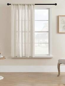 1pc Beige Striped Linen Curtain Tie-Up Roman Shade Chic Semi Sheer Curtain For Kitchen Bathroom Small Windows