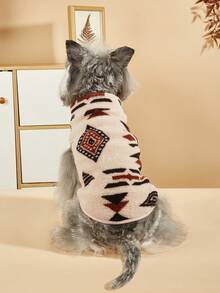 PETSIN 1pc Cute Geometric Pattern Cat & Dog Universal Pet Vest, Fluffy Pet Sweater For Cats & Dogs, Autumn/Winter - Multicolor - View 6