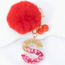 1 Piece Of Rose Red English Letter Resin Keychain With Bubble Hair Ball And Red Cherry Decoration 18K Gold Lobster Buckle Design, Suitable For Bag Chains, Mobile Phone Hanging Chains, Keychains, And Gifts For Friends And Mothers - Red - View 25
