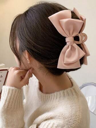 1pc Women's Shiny Bowknot Large Hair Claw Clip, Cute & Elegant Hair Accessory Suitable For Daily Wear, Work Commute, Parties, Bathing Elegant Hair Clips Fashion Hair Clutch
