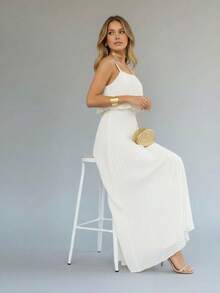 Women's Chic Comfortable Pleated Long Dress With Thin Straps - 白色 - 查看 2