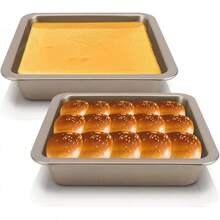 Buachois 2 Pcs Molde Cuadrado Para Hornear,De Utensilios Para Hornear Pasteles Antiadherentes Bandeja Rectangular De Acero Inoxidable Brownies Para El Hogar Dorado - dorado - Ver 2