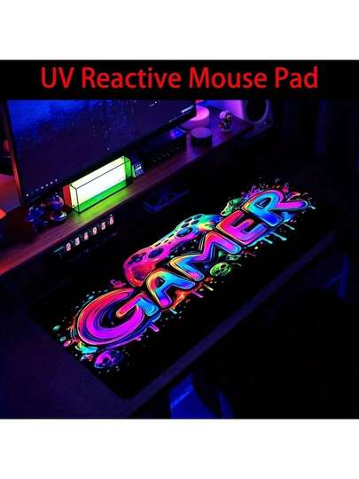 Tappetino da scrivania e mouse pad extra large - Disegno futuristico nero e viola al neon, con effetto di illuminazione al neon, base in gomma antiscivolo, superficie liscia, adatto per computer, ufficio, ambiente di gioco - Idea regalo ideale per gamer, Natale, Ognissanti - Compatibile con mouse e trackball, Elettronica > Computer e ufficio > Tappetini per mouse e poggiapolsi > Tappetini per mouse