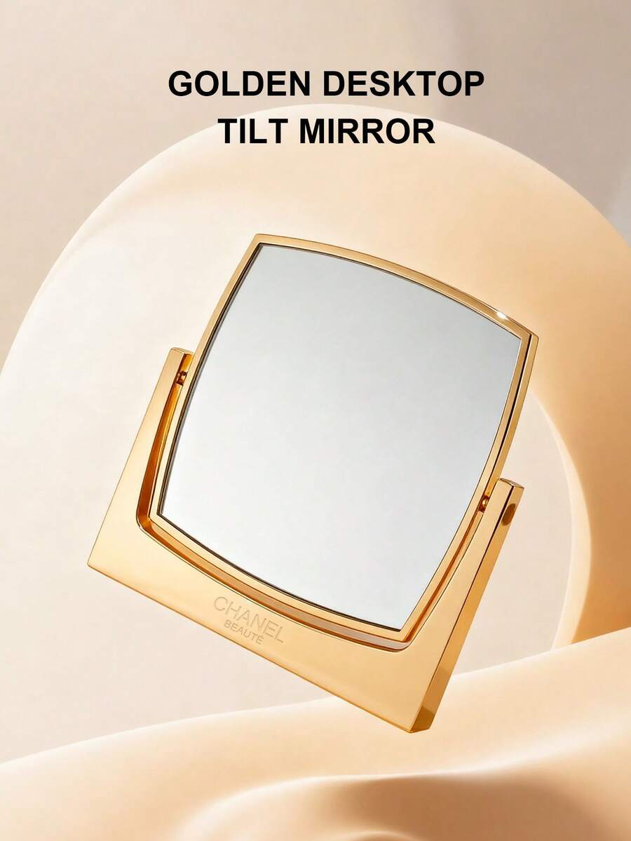 CHANEL Reversible Gold-Framed Double-Sided Mirror. Square Makeup Mirror. Portable Desktop Makeup Mirror. Luxurious And High-End. - Gold - View 1