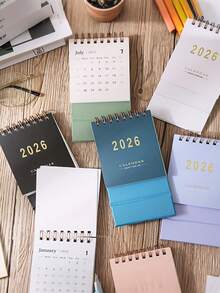 2026 Premium Mini Desk Calendar, Monthly & Weekly Planner, 250gsm Paper, Spiral Bound, 7 Color Options: Pink, Blue, Green, White, Minimalist Design, Compact & Portable, Suitable For Home Or Office Use - Multicolor - View 5
