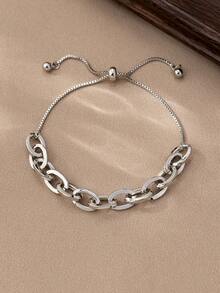 1条休闲简约可调节链条手链，适合女性日常佩戴 - 銀色 - 查看 1