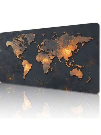 1 Stück Weltkarten Mauspad mit metallischem Design, Schreibtischunterlage mit Bürozubehör, mit umsäumtem Rand, rutschfeste Gummibasis, Tastaturunterlage 90x40 cm, E-Sport Schreibtischunterlage als Geschenk für Frauen