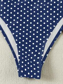 新款春夏性感休闲优雅蓝色波点镂空沙滩度假约会连体泳衣（女款） - 藍色 - 查看 5