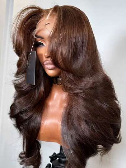 GABRIELLE Brown Chocolate Human Hair Wig 13X4 13x6 Body Wave Lace Front Wigs Human Hair 200% Density Transparent HD Lace Frontal Wigs Human Hair Pre Plucked 4# Colored Chocolate Brown Chocolate Brazilian Virgin Body Wave Lace Front Wigs For Women Natural Hairline