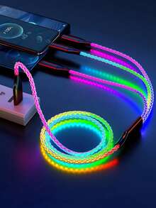 三合一 66W LED 流光快充充电线，耐用 TPE 充电数据线，兼容 14/13/12/11/Xs/Xr/8/7/6 和三星 S24 Ultra/S24/S23 Ultra/S23/S22/S21，兼容华为/小米系列，超强耐用高效充电线，新年圣诞礼物之选。 - 彩色 - 查看 2