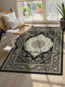 1件装节日风格奢华复古图案客厅卧室地毯，柔软短绒地毯，采用亲肤天鹅绒面料制成，易于清洁，是客厅、卧室、家庭聚会的理想装饰地毯。