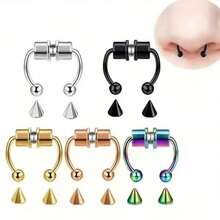 1Pc Women Men Fake Piering Nose Ring Earrings Fashion Punk Non Piercing Nose Clip Stainless Steel Perforation Septum Body Jewelry