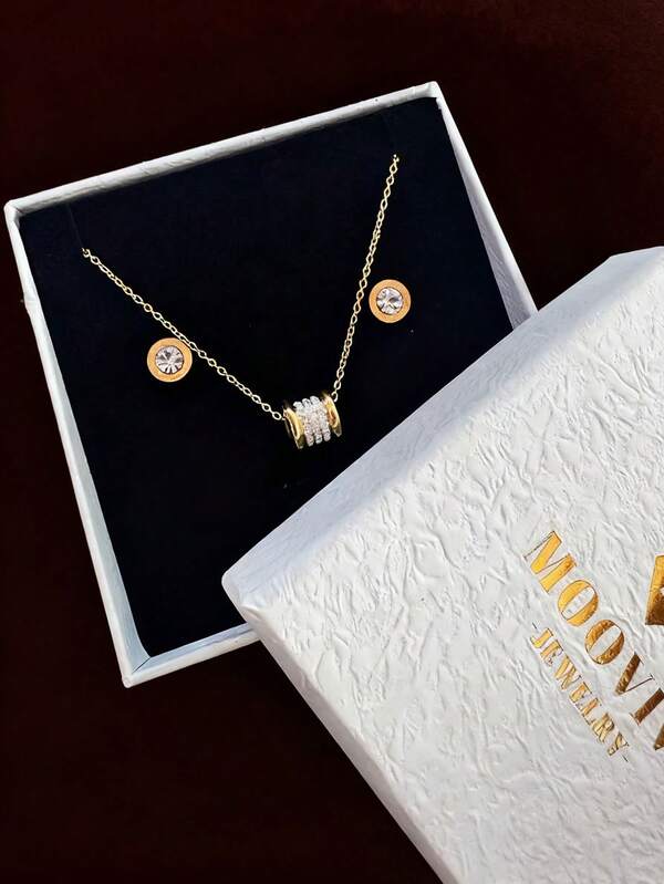 3 pièces Ensemble de bijoux en acier inoxydable avec zircone cubique, style 2025 - Collier, boucles d'oreilles et bague assortis pour femmes, à porter au quotidien et cadeau de Noël avec boîte-cadeau, accessoires de bijouterie élégants