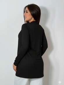 Women's Plain Cardigan Jacket, Kimono Style, Long Sleeve, Viscolycra Knit - 黑色 - 查看 2