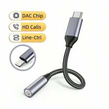 1 pieza Adaptador de auriculares 2 en 1, Cable convertidor de audio, de 3.5 mm a Tipo-C/Apple Lightning, compatible con adaptador de audowei - Gris - Ver 2