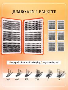 Kit de extensiones de pestañas en racimos D Curl de 485 piezas, racimos de pestañas wispy para un aspecto natural de 10-18 mm, 30D-40D, para un look natural DIY