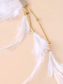 1pc White Feather Exaggerated Hanging Earrings, European And American Fashion Rhinestone Tassel Earrings - Feather - View 11