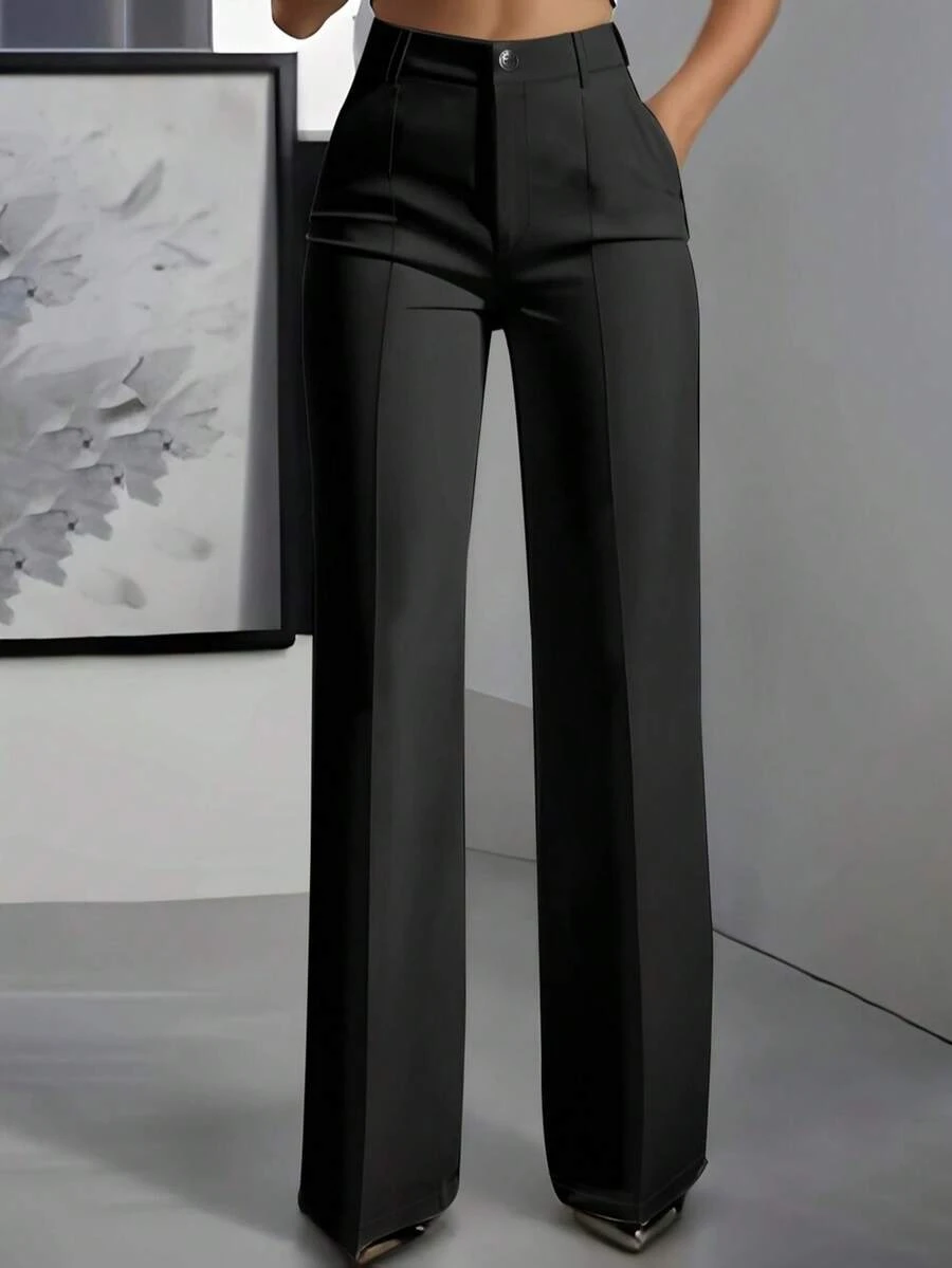 ANCHOSE Pantalones elegantes y ajustados de color negro para mujer, ideales para el trabajo, otoño