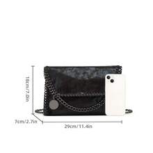 [Daily Comfort]1 Piece Women's Black Shoulder Chain Crossbody Bag - Soft Handwoven Polyester Fiber, Zipper Closure, Fashionable And Versatile, Suitable For Daily Use, Multifunctional Crossbody Bag | Minimalist Handbag | Soft Polyester Bag, Small Crossbody Bag - 黑色槍金屬鏈 - 查看 8