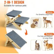 Wood Pet Stairs/Pet Steps 2-In-1 Foldable Wooden Dog Stair For Beds Sofa And Cars Dog Stairs And Ramp With 4 Steps For Small Medium Large Pet Up To 150 Lbs - 兩步 - 查看 3