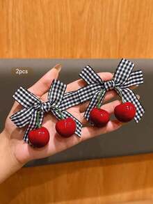 2pcs Cute Cherry Bow Hair Clips, Sweet Style Hair Accessories Suitable For Daily Use, Affordable Hair Decor - 淺藍色 - 查看 10
