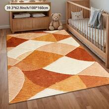 Large Modern Abstract Geometric Area Rug - Soft Washable Floor Mat With Vibrant Orange, Beige, And Brown Designs, Perfect For Living Room, Bedroom, Dining Room - Adds Warmth And Style To Any Space, Living Room Carpet, Christmas And Thanksgiving Floor Mat, Bedroom Carpet, Decorative Carpet, Bohemian Floor Mat, Living Room And Bedroom Textured Rug, Vintage Carpet - 彩色 - 查看 2