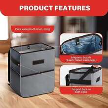 Simple Deluxe Bote de basura para coche con tapa y bolsillos de almacenamiento, cubeta de basura multiusos con correas ajustables, organizador plegable y portátil, 2 galones, gris(1 paquete Gris) - Multicolor - Ver 6