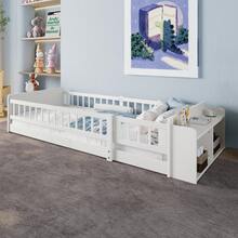 Wooden Bed, Children's Bed, 90 X 200 Cm, Pine, Open Storage, Shelves, Opening Chest, Without Mattress, White - White+Pine Color - View 9
