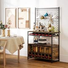 HOMCOM Kitchen Rack With Countertop, Metal Mesh Panels, 5 Hooks, Spice Cabinet, Pots And Pans, Brown - Rust Brown - View 7