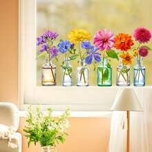 1pc Realistic Wild Flower Vase Window Sticker, Reusable PVC Static Cling Glass Decal For Spring, Suitable For Living Room, Bedroom, Kitchen, Home Window Decor And Bird Deterrent - Multicolor - View 5