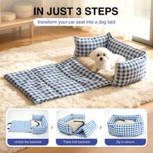 HAZOOWILL 二合一狗狗汽车安全座椅，便携式可拆卸旅行增压座椅，适用于小型犬和猫，柔软可转换床，透气夏季设计，可调节牵引绳和带扣，适合前排和后排座椅
