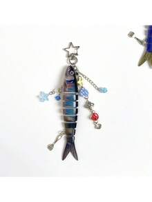 1 件鱼钥匙扣 - 渔夫钓鱼创意诱饵钥匙扣母亲节父亲节礼物汽车配件可爱哥特 Y2k 包挂绳带身份证夹汽车配件包饰圣诞节