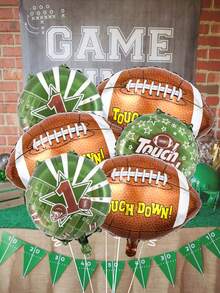 6pcs/Set Rugby Ball Balloon Set, Includes Rugby Foil Balloons, Round Rugby Balloons, Suitable For Sports Games, Birthday Party Decorations, Rugby Theme Parties, Home Decor, Sports Theme Parties, Celebration Parties, Indoor And Outdoor Decorations