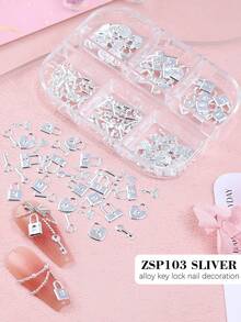6件套金属钥匙锁美甲装饰品，Y2K美学金属美甲吊坠，钢珠和白色珍珠美甲宝石，美甲用品，美甲配件 - 彩色 - 查看 14