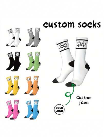 Customizable Personalized Socks, Can Print Name, Text, Logo, Personalized Socks, 1 Pair Socks, Custom Socks, Socks Printed With Your Own Logo, Text Printed On Socks, Anniversary Gift, Valentine's Day Gift, Birthday Gift, Wedding Gift, Mother's Day Gift, Father's Day Gift, Gift For Best Friend, Gift For Mom/Dad, Gift For Girlfriend/Boyfriend, Autumn Socks