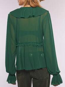 Women Sheer Loose Top Y2k V Neck Solid Color Poncho Tops Fairy Grunge Bat Sleeve Mesh Oversized Poncho Blouses - 軍綠色 - 查看 2