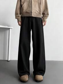 Hearty Haven 1pc Casual Washed Straight Leg Jeans For Men, Versatile Loose Fit Commuter Pants (No Belt Or Accessories) - Black - View 4