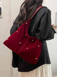 Nueva y de moda bolso de mano con estilo de chica caliente, bolso de tote, bolso de remache, bolso cruzado de terciopelo personalizado para el transporte de mujeres - Burdeos - Ver 4