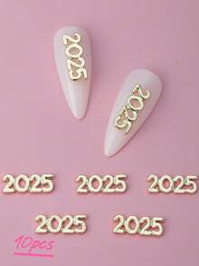 10 chiếc phụ kiện trang trí móng tay 3D bằng hợp kim 2025, trang sức móng tay số 2025 mạ vàng, đá trang trí móng tay tự làm, phụ kiện trang trí móng tay đa năng dùng để trang trí móng tay, giày dép, quần áo, túi xách, đồ thủ công, trang trí khuôn mặt, quà tặng cho các cô gái. - Vàng - Xem 7