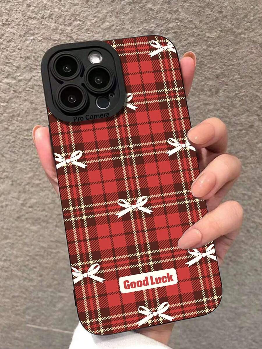 1 pezzo Custodia protettiva per telefono con design a fiocco a quadri bicolore, adatta come regalo di compleanno, Natale o vacanza per anziani, amici, famiglia, coppie, compatibile con modelli 17/16/15/14/13/12/11/Pro/ProMax/X/XR/XS/XSMAX/7/8/PLUS e altri