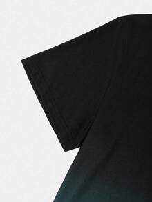 Men's Plus Size Gradient Color Slogan Print Fashionable Short-Sleeve Crew Neck T-Shirt - Blue - View 3