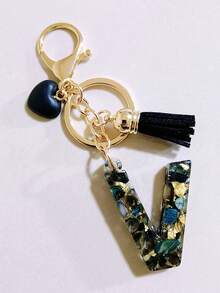 26款可选红色环氧树脂字母钥匙扣，可爱爱心流苏钥匙扣，时尚包包配饰钱包吊坠挂件，派对小礼物，送给朋友的合适礼物 - 黑色 - 查看 25