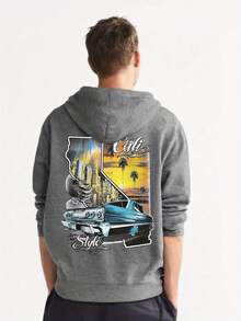 484g/m², Sudadera con Capucha para Hombre de Mezcla de Poliéster y Algodón al 50%, Cómoda y Cálida, Sudadera Retro de Coche de Atardecer de California para Hombre - Cómoda, con Patrones Icónicos de la Ruta 66 y Palmeras, Sudadera de Manga Larga, Adecuada para Otoño/Invierno, Adecuada para Principios de Primavera, Otoño y Invierno, Cómoda/Cálida, Impresión de Alta Calidad, Adecuada para Capas o Usar Solo, Casual y Versátil, Disponibles en Múltiples Tallas: S-XXXL - Gris - Ver 12